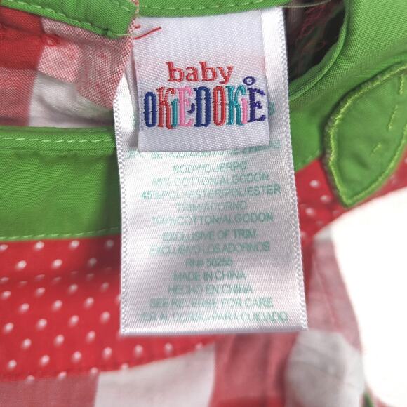 Vtg Okie Dokie Bubble Romper Sz 3-6m Watermelon Red Gingham Fruit Summer - Picture 6 of 7